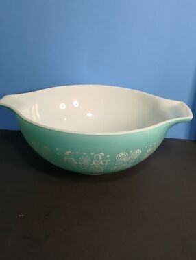 Vintage Aqua Mixing Bowl with White Interior